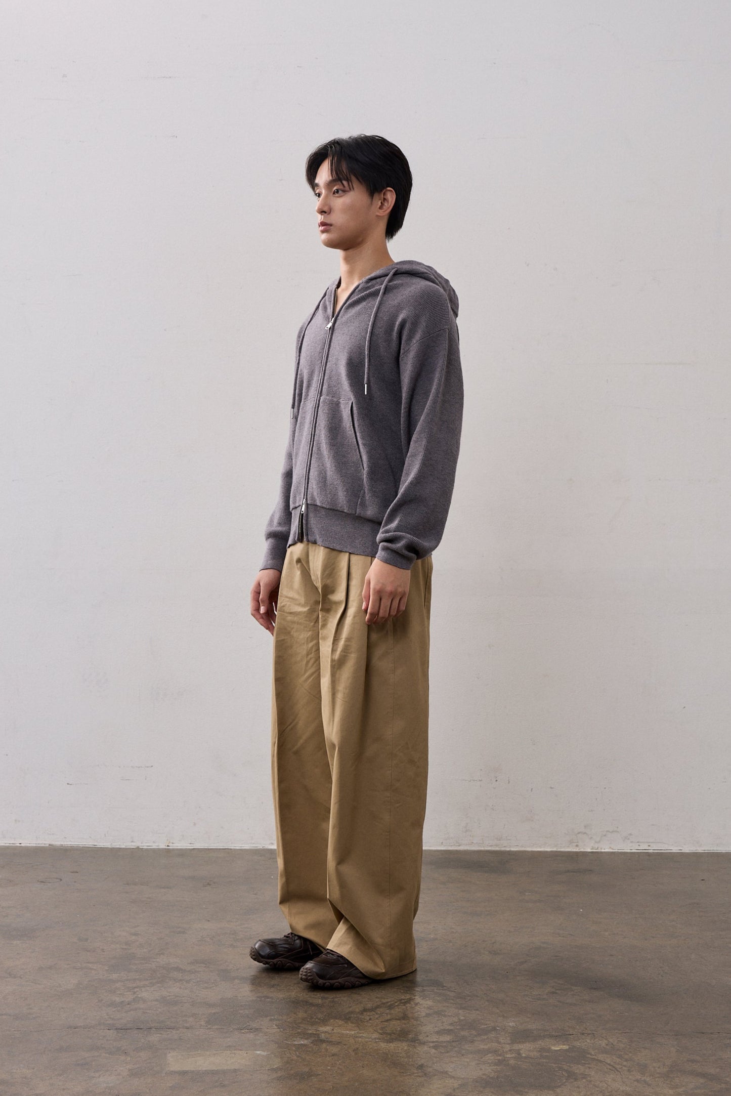 DOUBLE ZIP KNIT HOODIE / GRAY