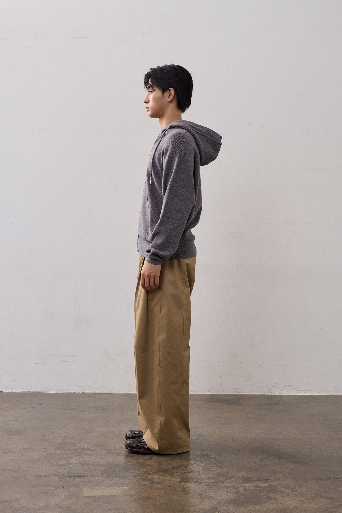 DOUBLE ZIP KNIT HOODIE / GRAY