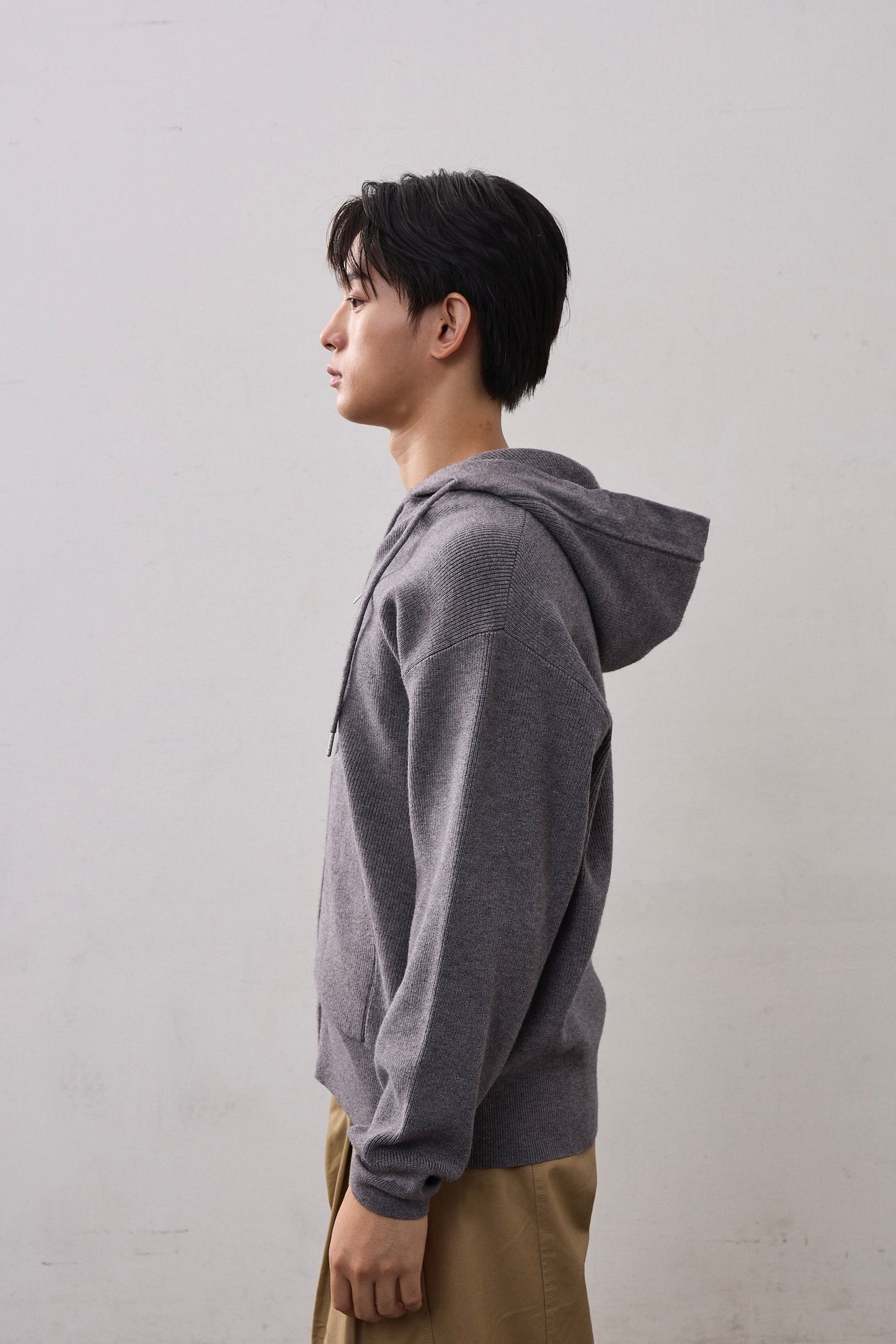 DOUBLE ZIP KNIT HOODIE / GRAY