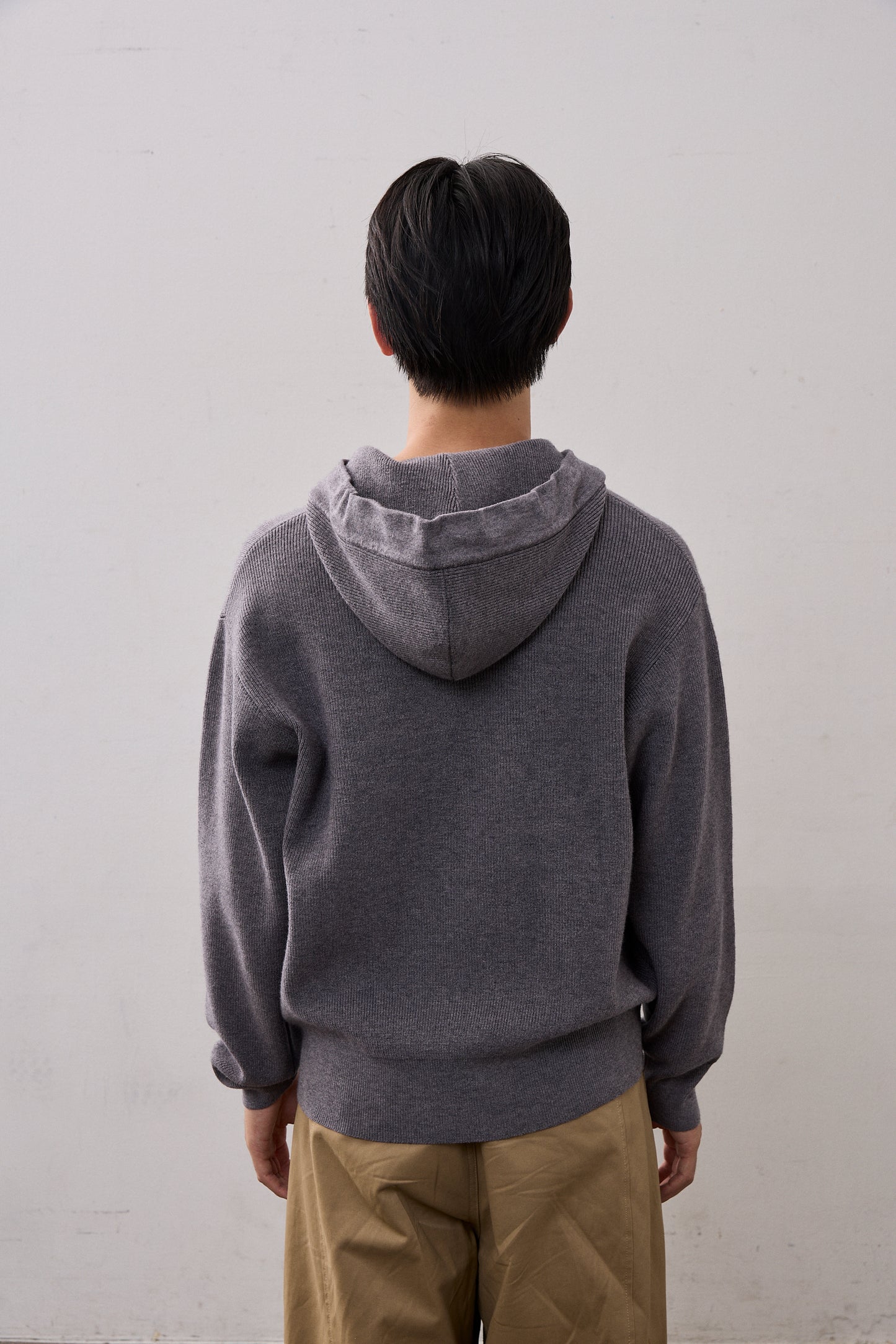 DOUBLE ZIP KNIT HOODIE / GRAY