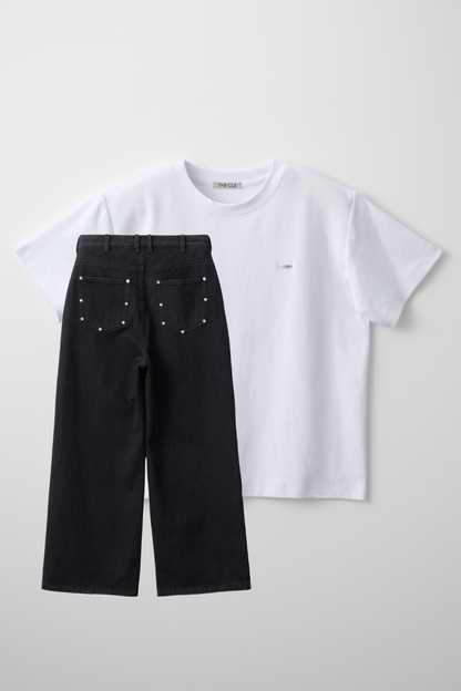 TIGHT T-SHIRTS WHITE × STUDS DENIM