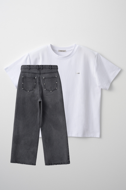 TIGHT T-SHIRTS WHITE × STUDS DENIM