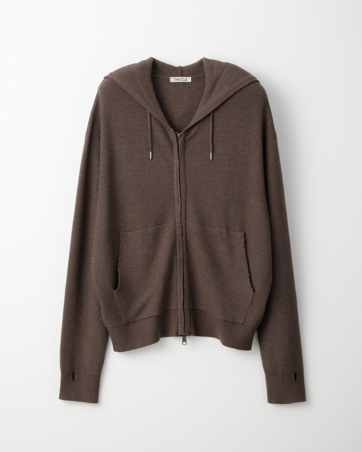 RIB KNIT ZIP HOODIE / BROWN