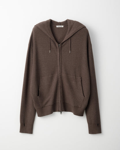 RIB KNIT ZIP HOODIE / BROWN