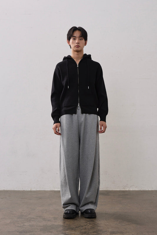 DOUBLE ZIP KNIT HOODIE / BLACK