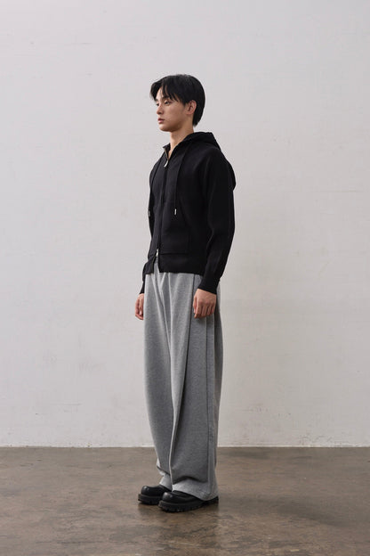 DOUBLE ZIP KNIT HOODIE / BLACK