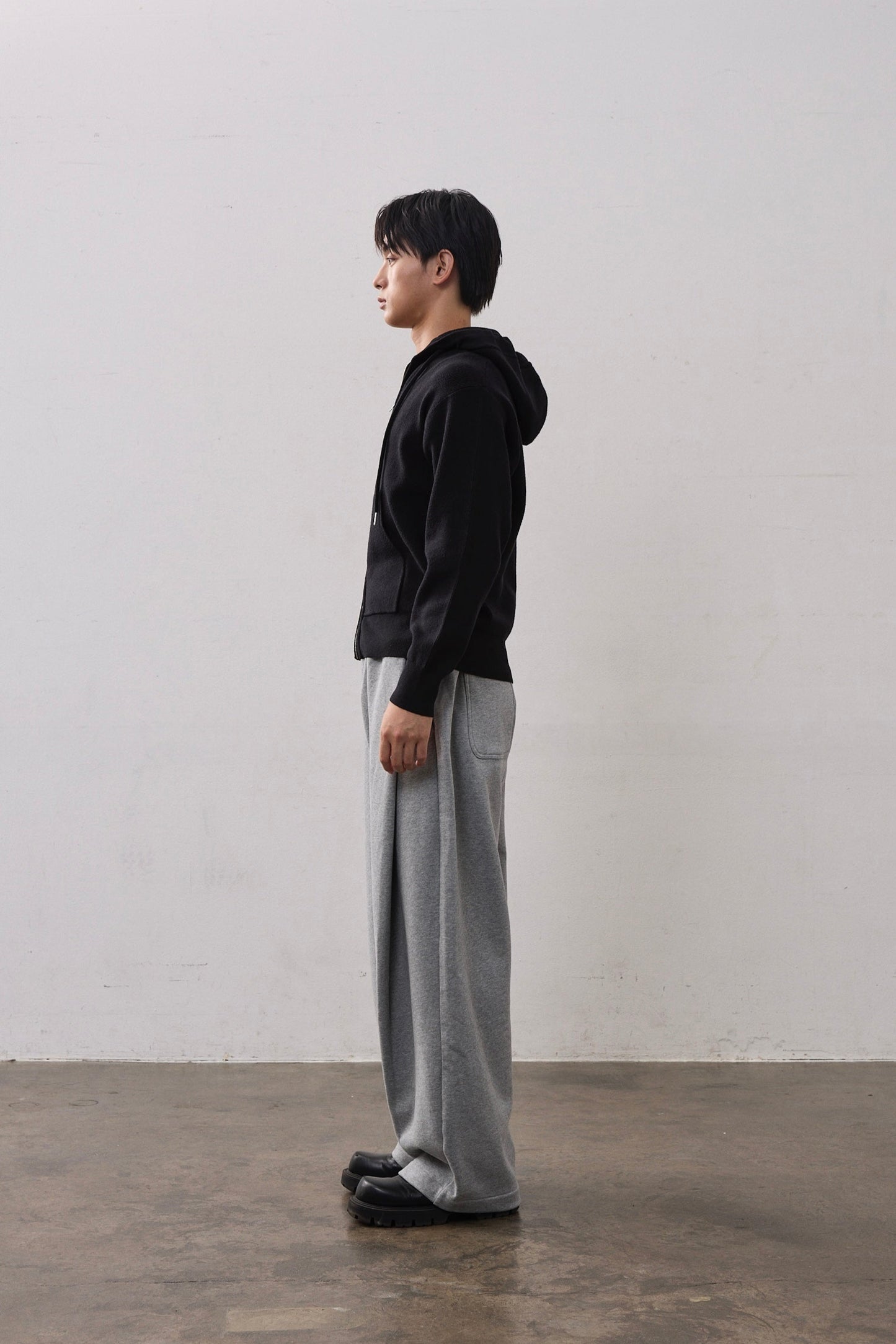 DOUBLE ZIP KNIT HOODIE / BLACK