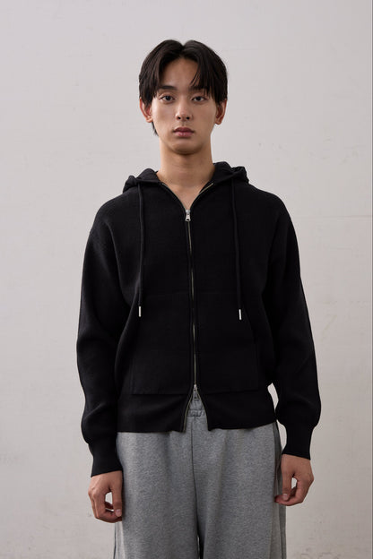 DOUBLE ZIP KNIT HOODIE / BLACK