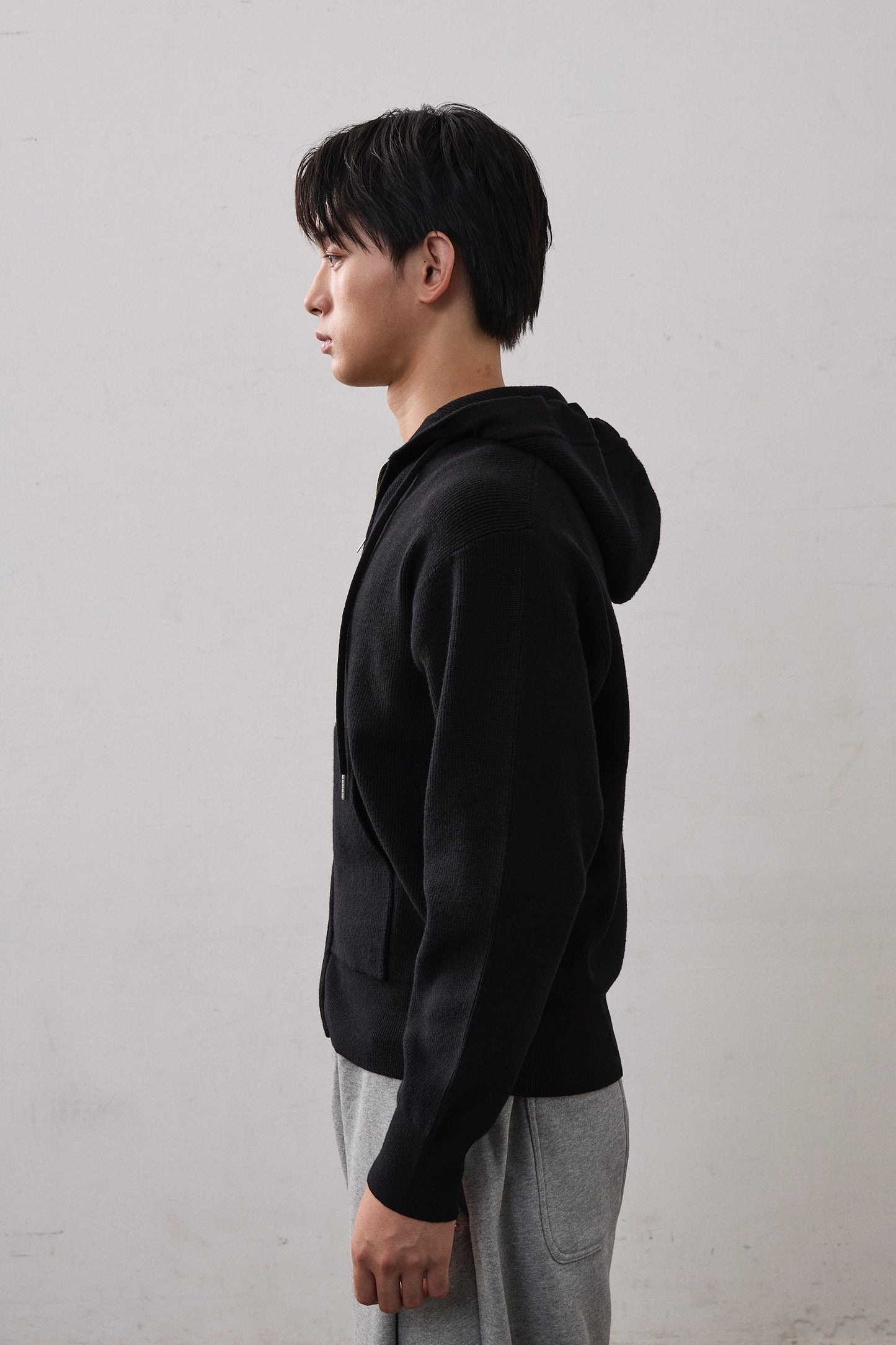 DOUBLE ZIP KNIT HOODIE / BLACK