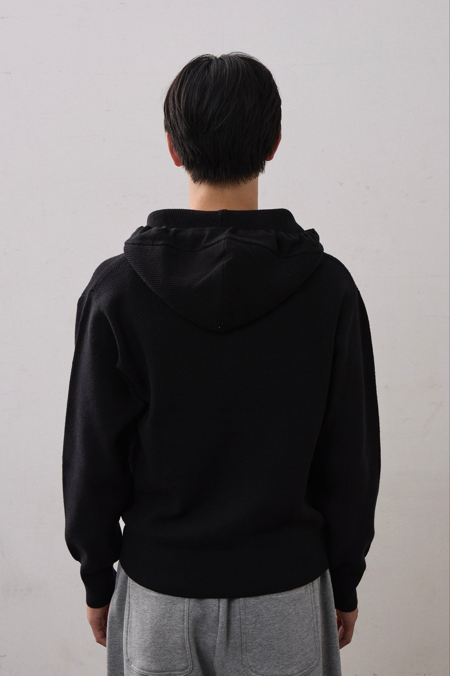 DOUBLE ZIP KNIT HOODIE / BLACK