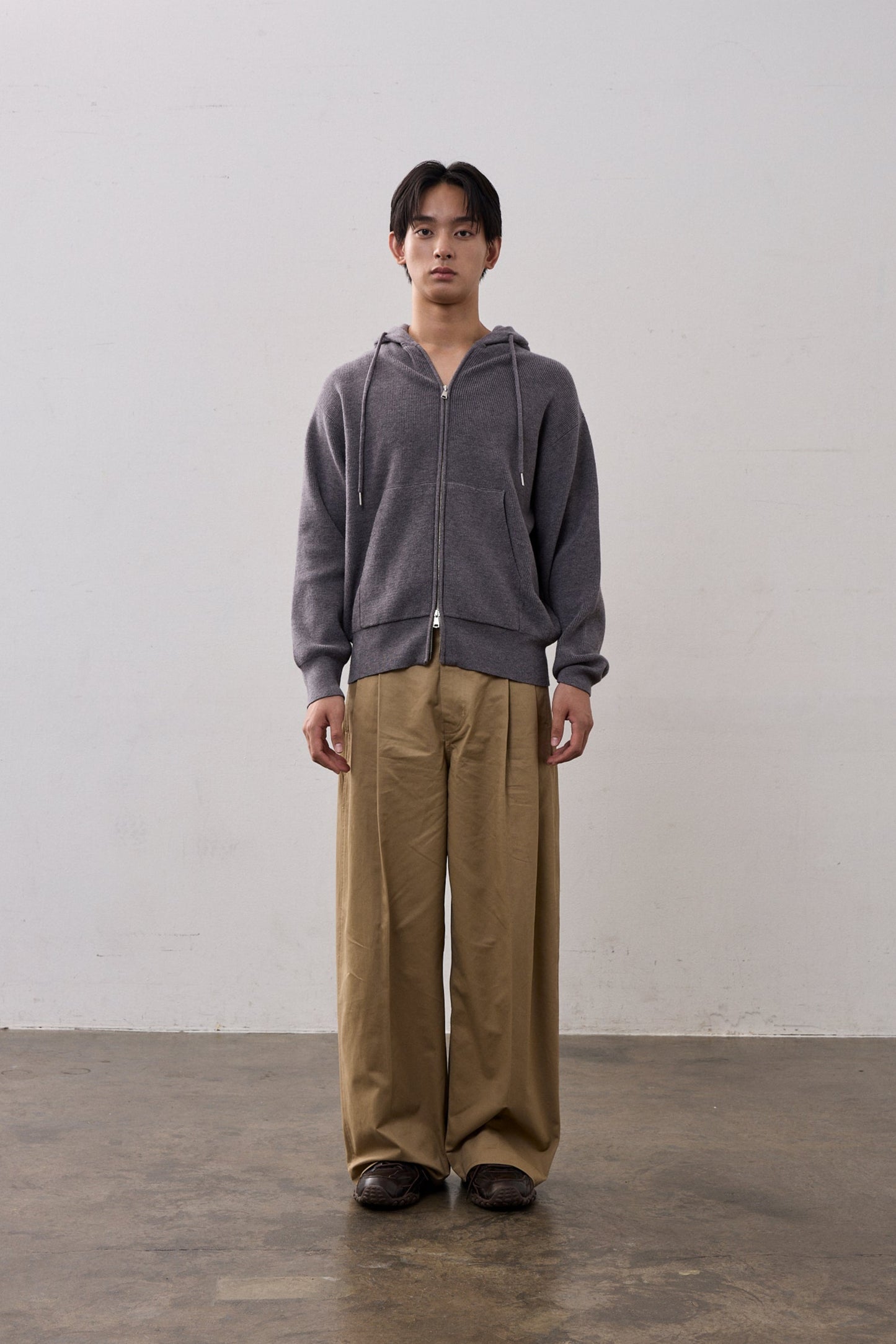 DOUBLE ZIP KNIT HOODIE / GRAY
