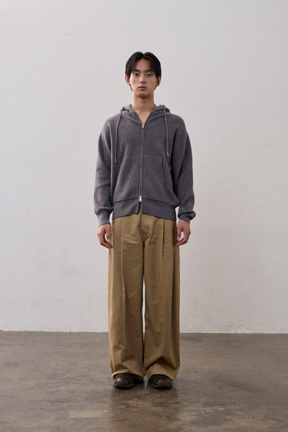 DOUBLE ZIP KNIT HOODIE / GRAY