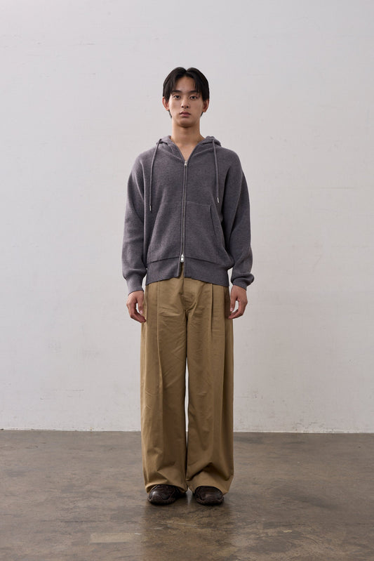 DOUBLE ZIP KNIT HOODIE / GRAY