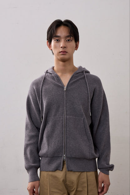 DOUBLE ZIP KNIT HOODIE / GRAY