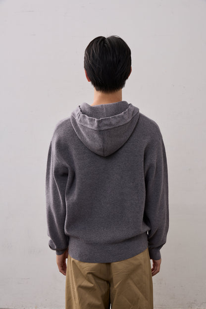 DOUBLE ZIP KNIT HOODIE / GRAY