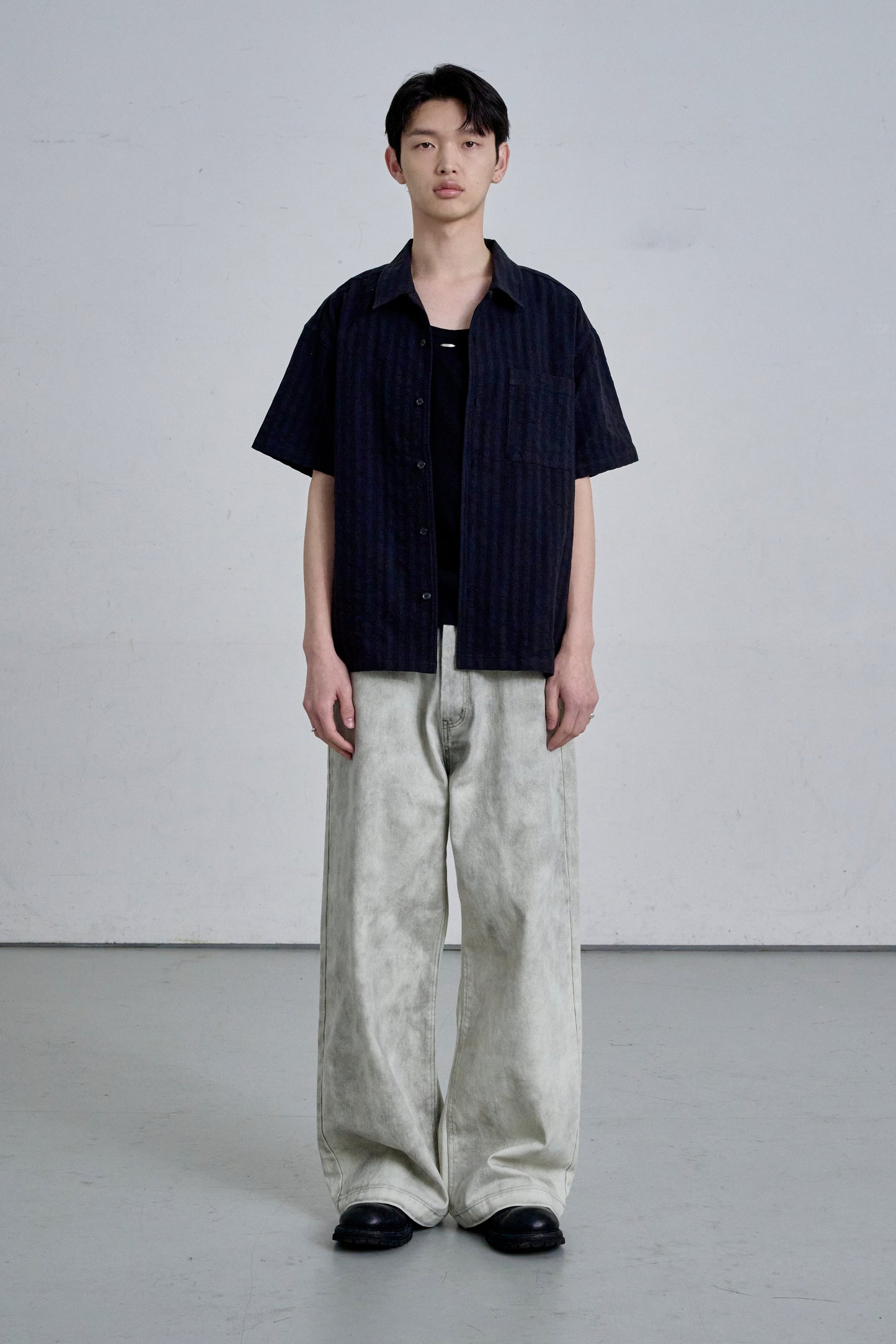 OPEN COLLAR SHIRT / BLACK