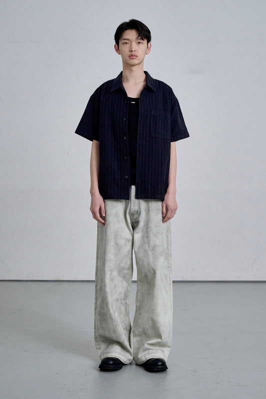 OPEN COLLAR SHIRT / BLACK
