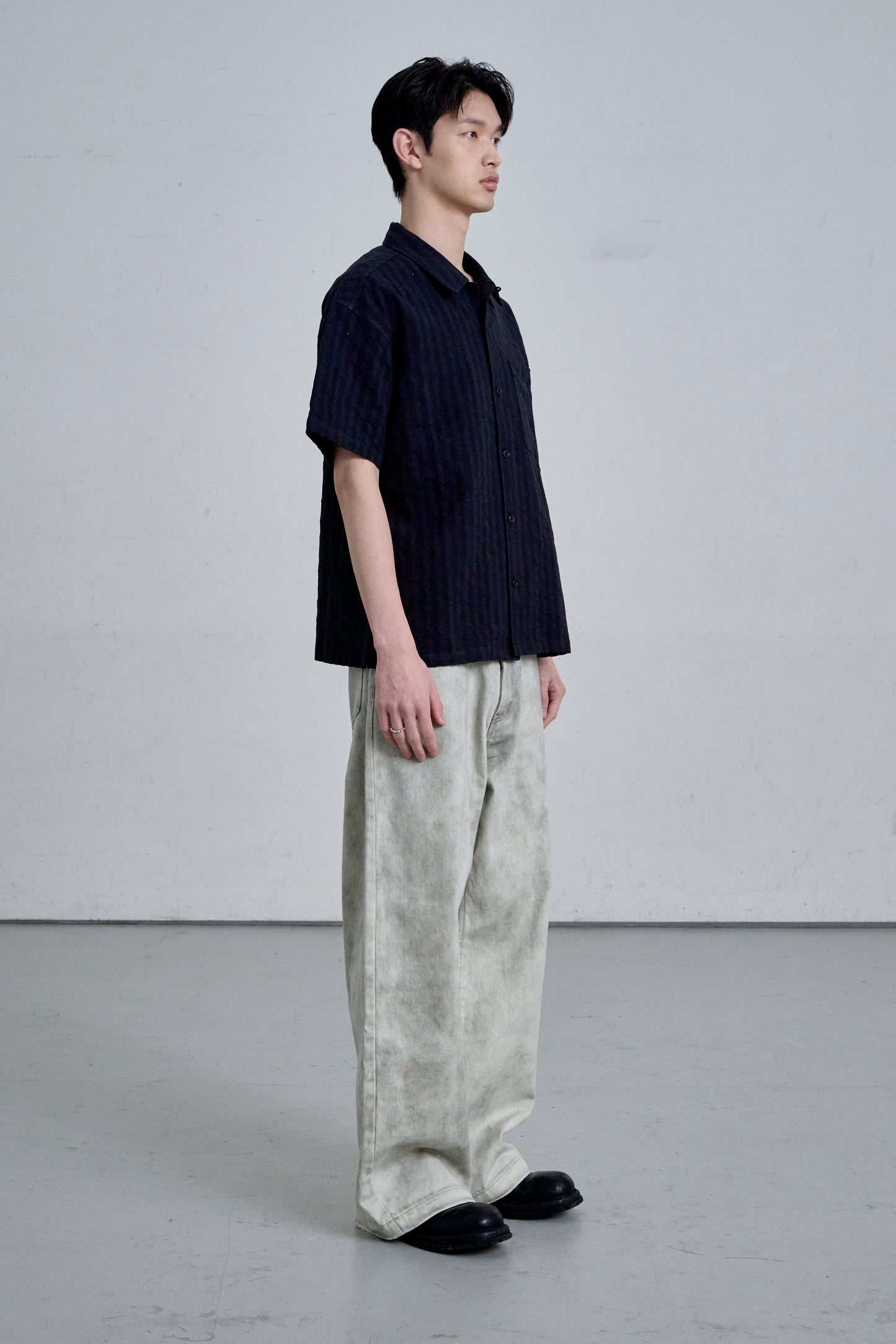 OPEN COLLAR SHIRT / BLACK