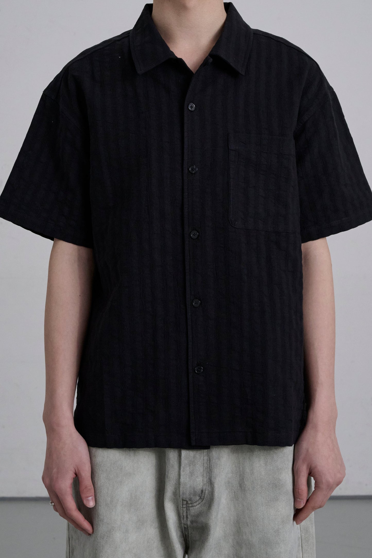 OPEN COLLAR SHIRT / BLACK