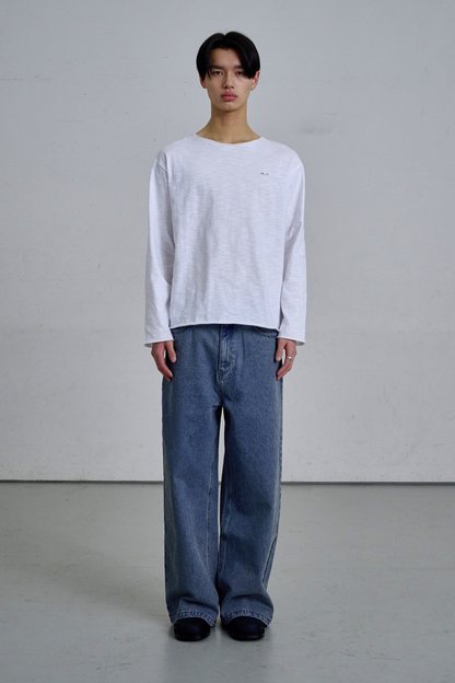 RAW EDGE LONG SLEEVE T-SHIRT / WHITE