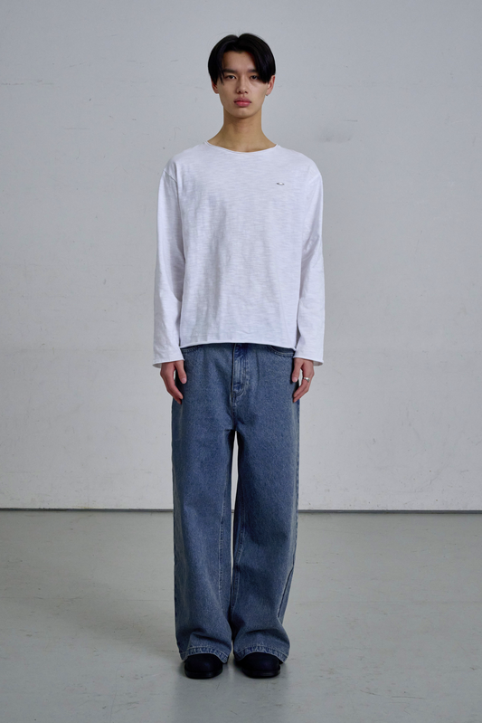 RAW EDGE LONG SLEEVE T-SHIRT / WHITE