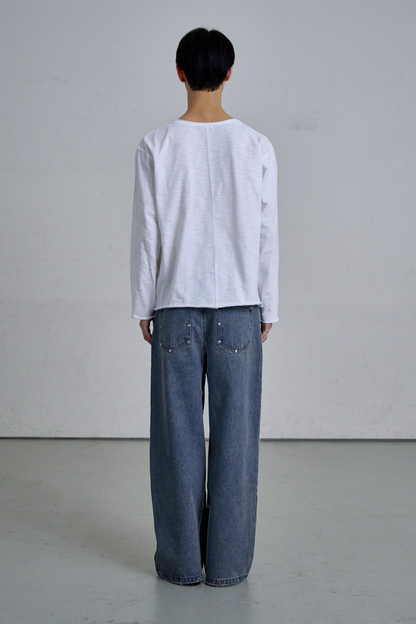 RAW EDGE LONG SLEEVE T-SHIRT / WHITE