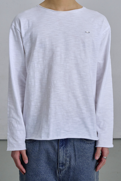RAW EDGE LONG SLEEVE T-SHIRT / WHITE