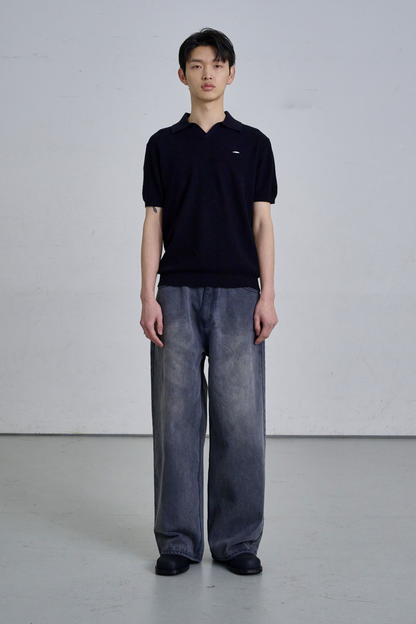 KNIT POLO SHIRT / BLACK