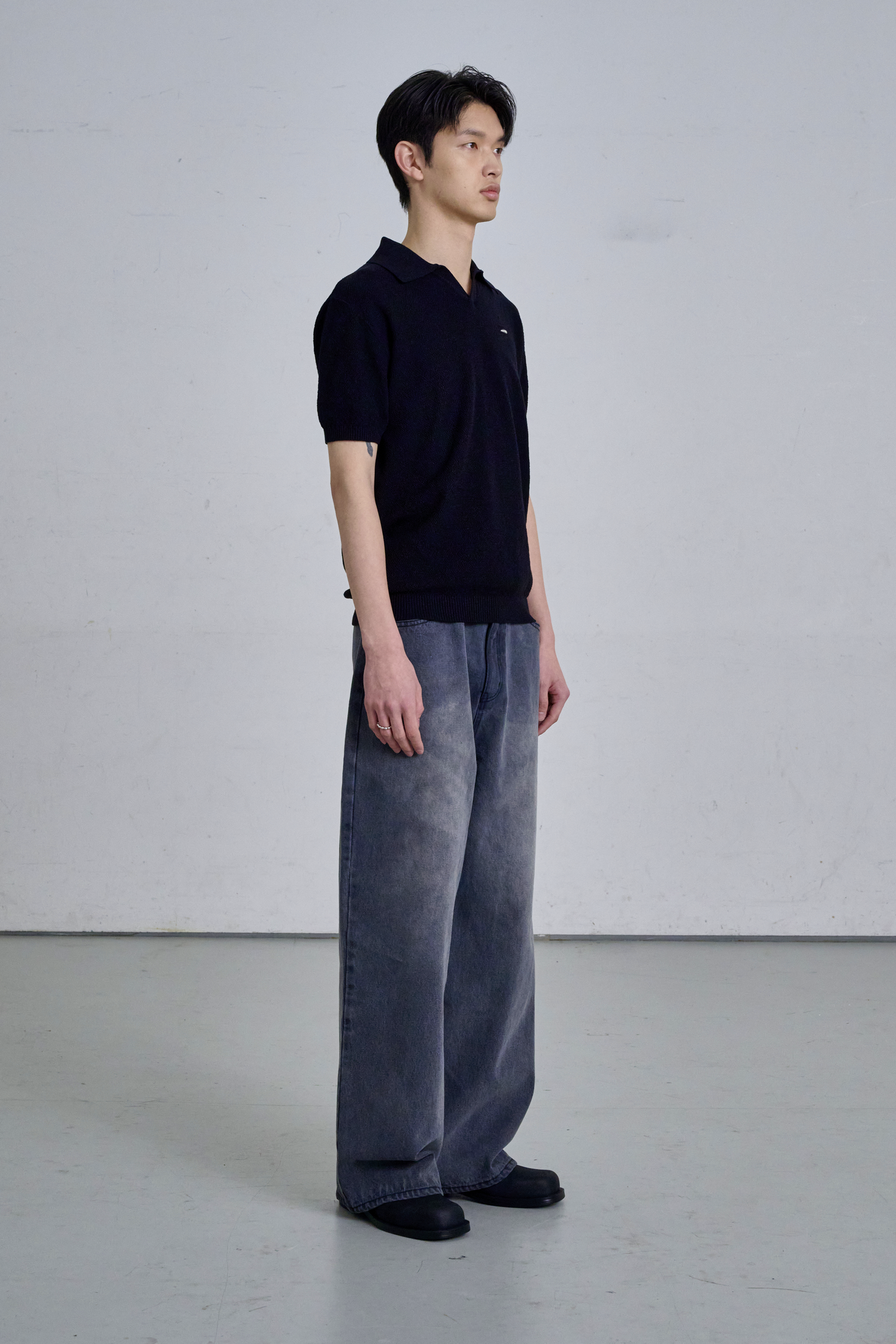 KNIT POLO SHIRT / BLACK