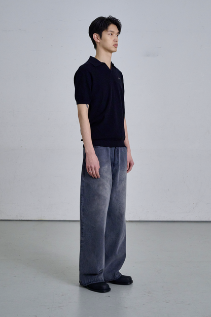 KNIT POLO SHIRT / BLACK