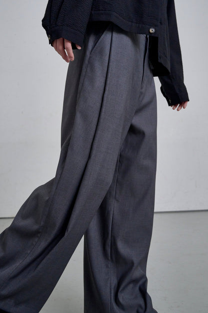 DEEP TUCK SLACKS / GRAY