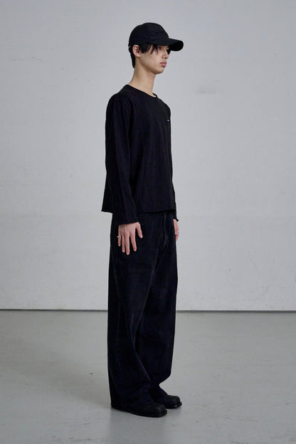 RAW EDGE LONG SLEEVE T-SHIRT / BLACK