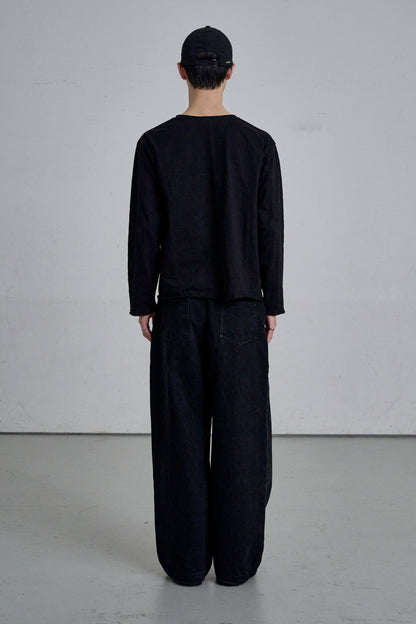 RAW EDGE LONG SLEEVE T-SHIRT / BLACK
