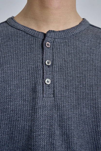 HENLEY NECK POLO SHIRT / GRAY