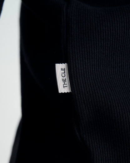 TIGHT RIB HENLEY NECK LONG SLEEVE T-SHIRT / BLACK