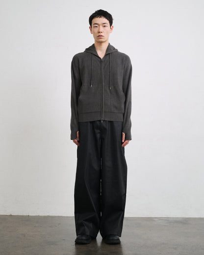 RIB KNIT ZIP HOODIE / GRAY