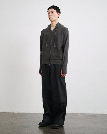 RIB KNIT ZIP HOODIE / GRAY