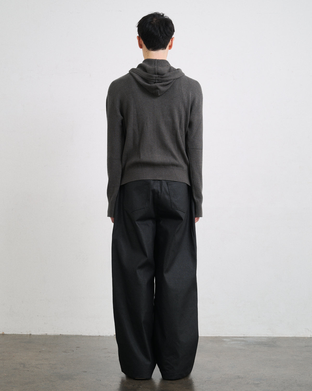 RIB KNIT ZIP HOODIE / GRAY