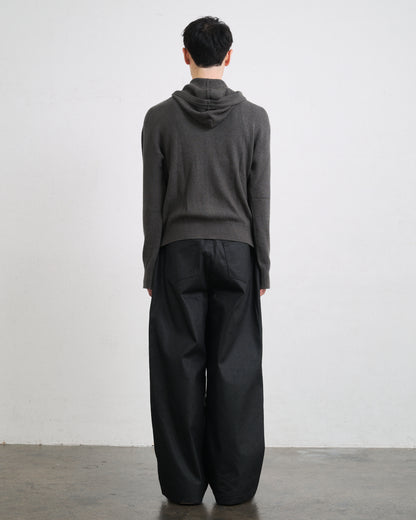 RIB KNIT ZIP HOODIE / GRAY