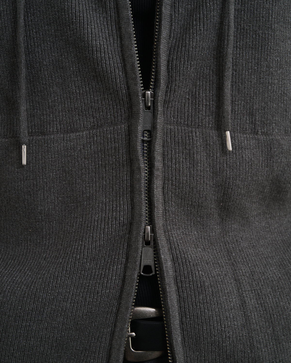 RIB KNIT ZIP HOODIE / GRAY