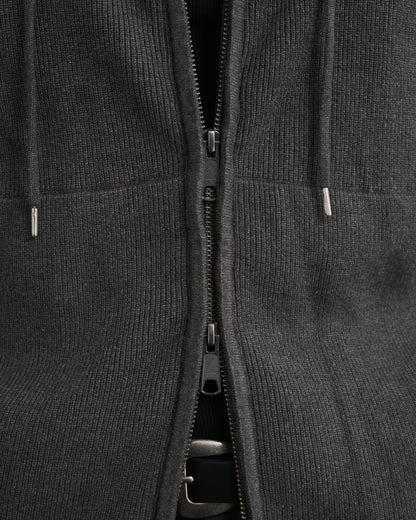 RIB KNIT ZIP HOODIE / GRAY