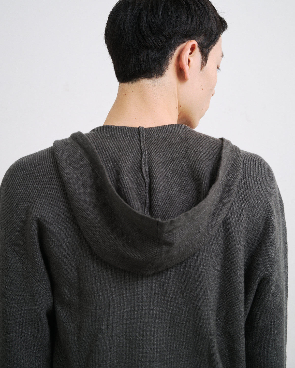 RIB KNIT ZIP HOODIE / GRAY
