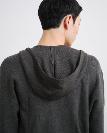RIB KNIT ZIP HOODIE / GRAY