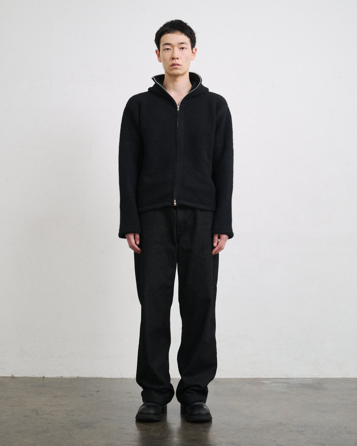 MOHAIR TOUCH ZIP KNIT HOODIE / BLACK