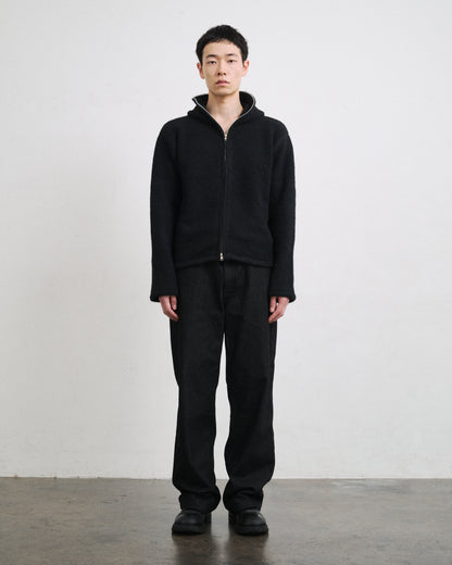 MOHAIR TOUCH ZIP KNIT HOODIE / BLACK