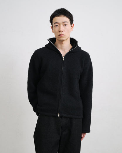 MOHAIR TOUCH ZIP KNIT HOODIE / BLACK