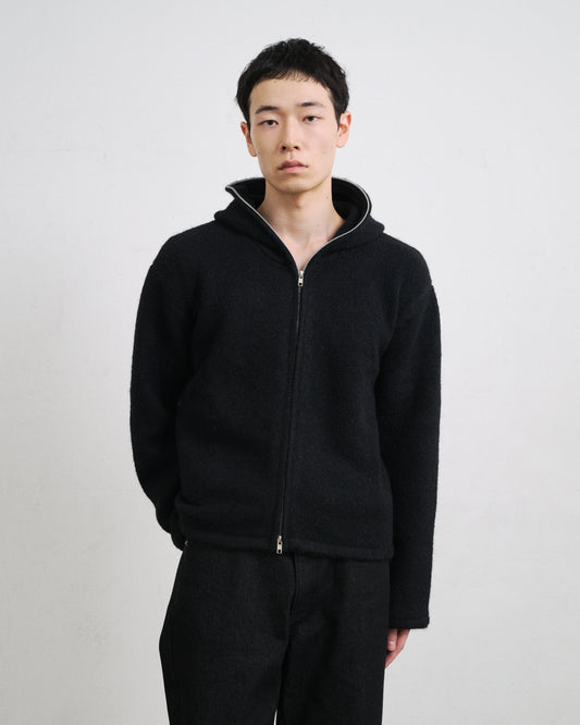 MOHAIR TOUCH ZIP KNIT HOODIE / BLACK