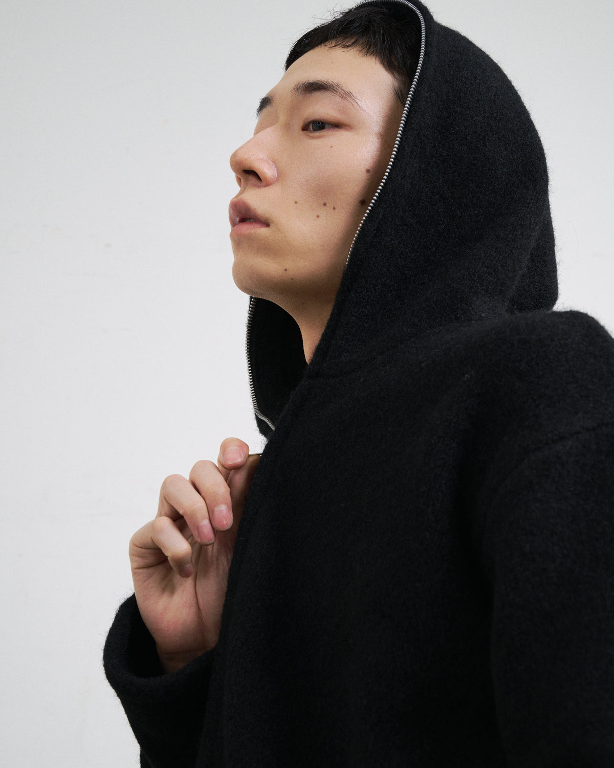 MOHAIR TOUCH ZIP KNIT HOODIE / BLACK
