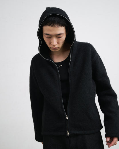 MOHAIR TOUCH ZIP KNIT HOODIE / BLACK
