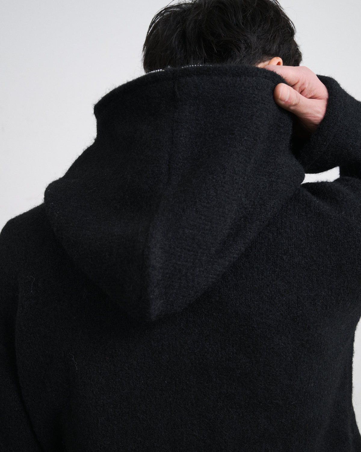 MOHAIR TOUCH ZIP KNIT HOODIE / BLACK